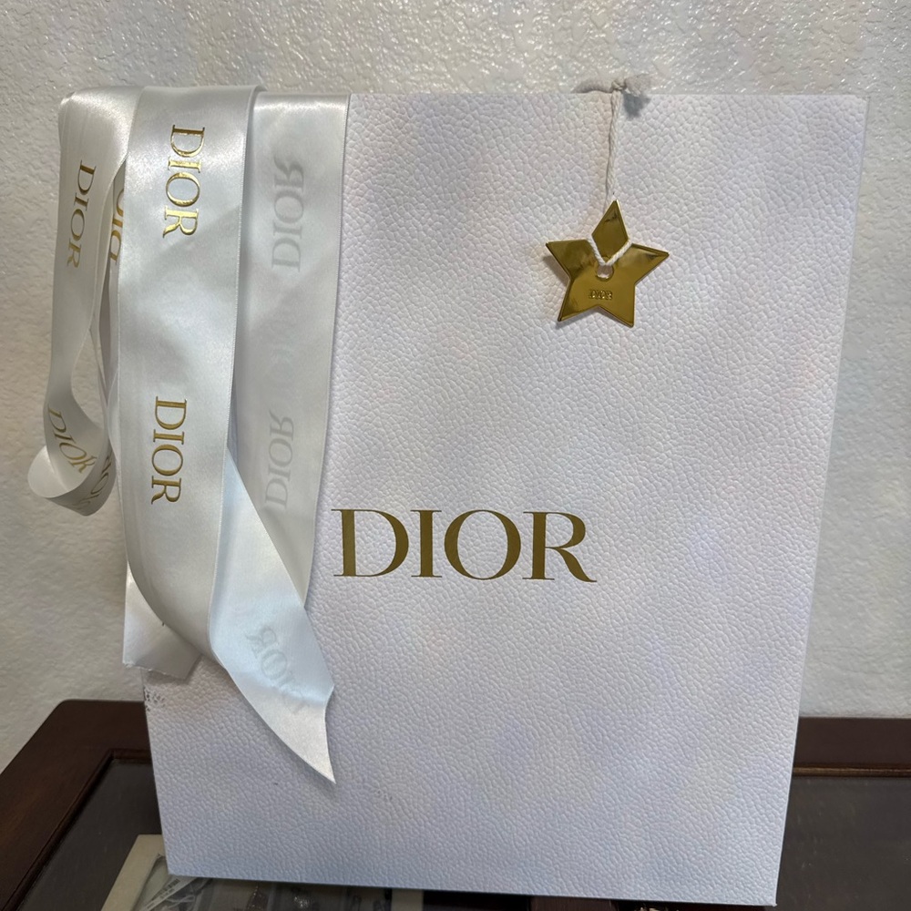 Dior Gold Shopping Bag Star Charm with White Cord & Ribbon